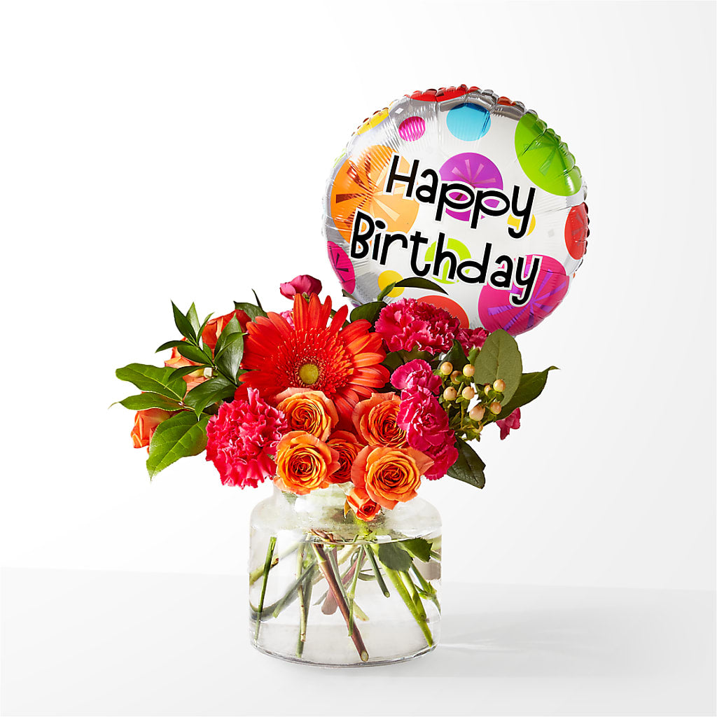 Fiesta Bouquet with Birthday Balloon – Elise Flowers, Tamarac FL