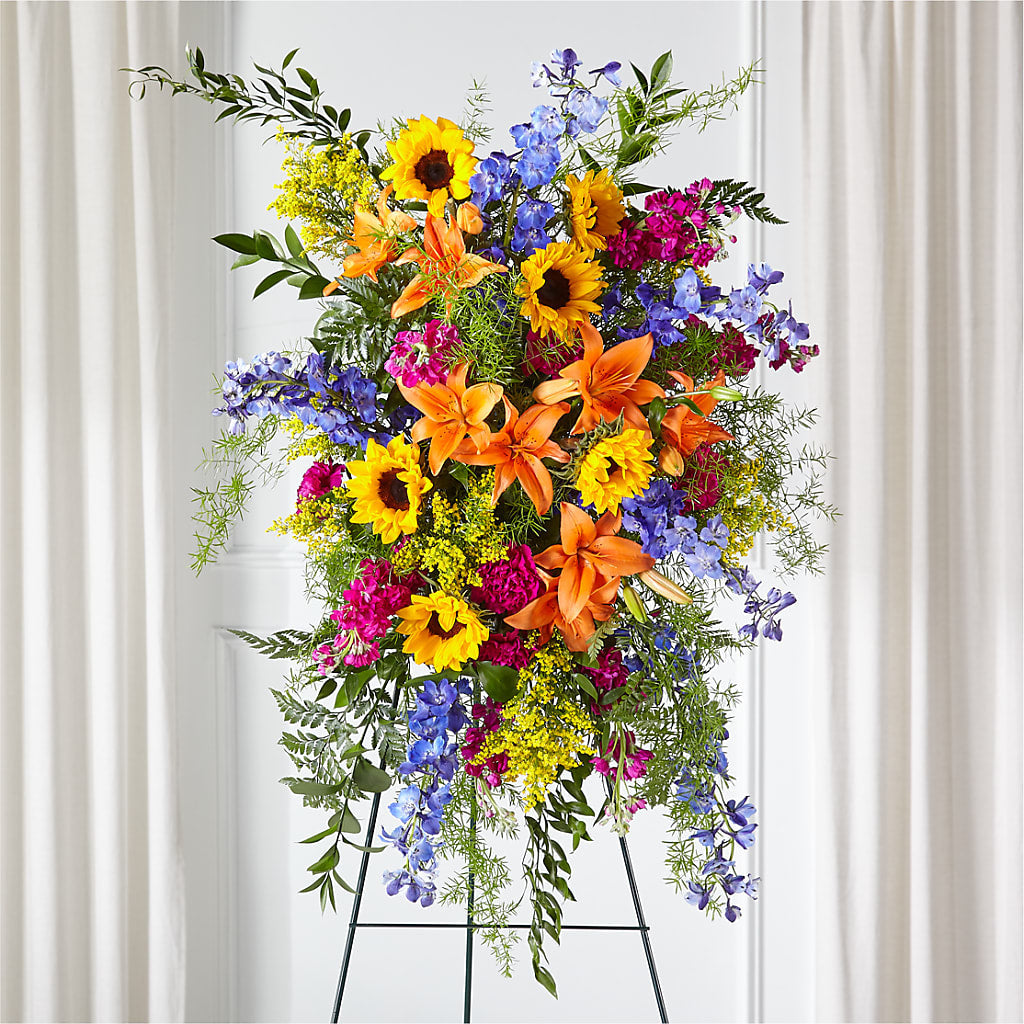 Sunlit Memories Standing Spray (Standard) – Elise Flowers, Tamarac FL