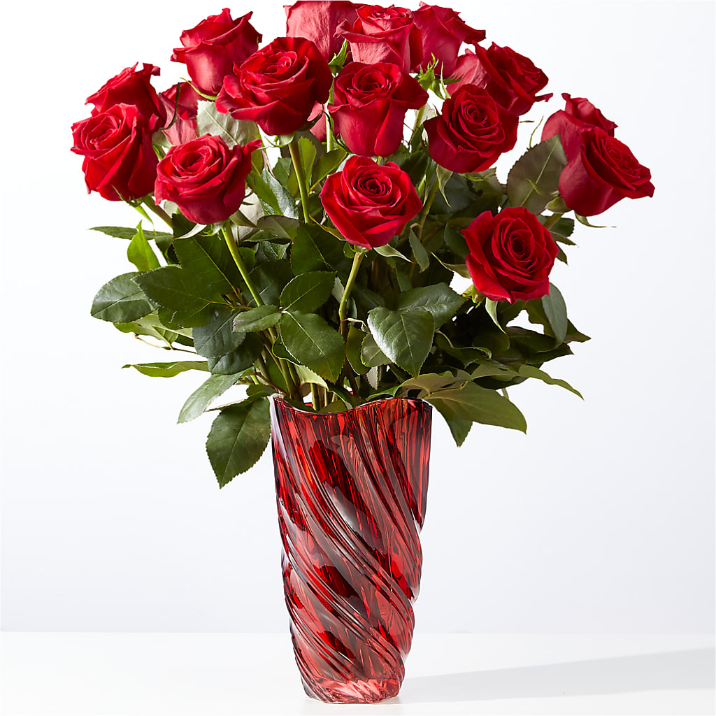 Classic Love Red Rose Bouquet with Luxe Swirl Vase – Elise Flowers, Tamarac FL