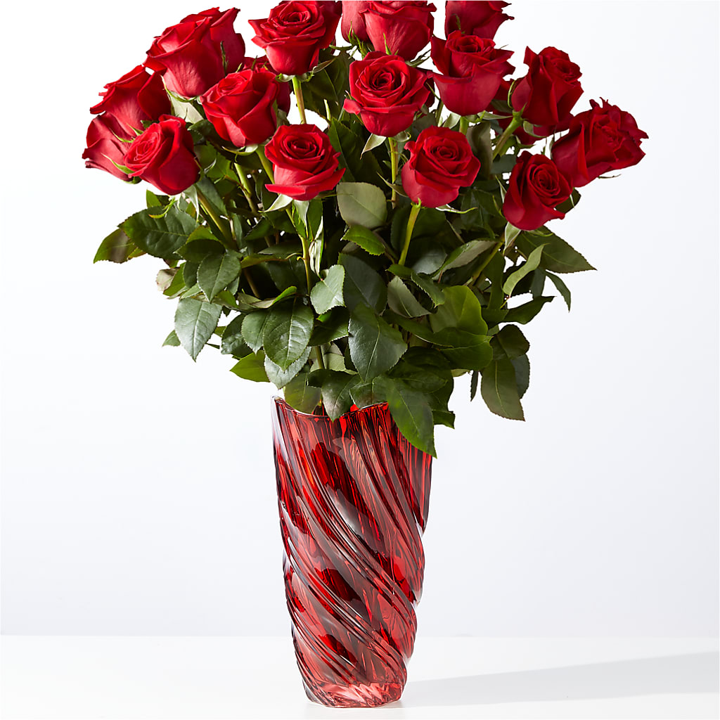 Classic Love Red Rose Bouquet with Luxe Swirl Vase – Elise Flowers, Tamarac FL