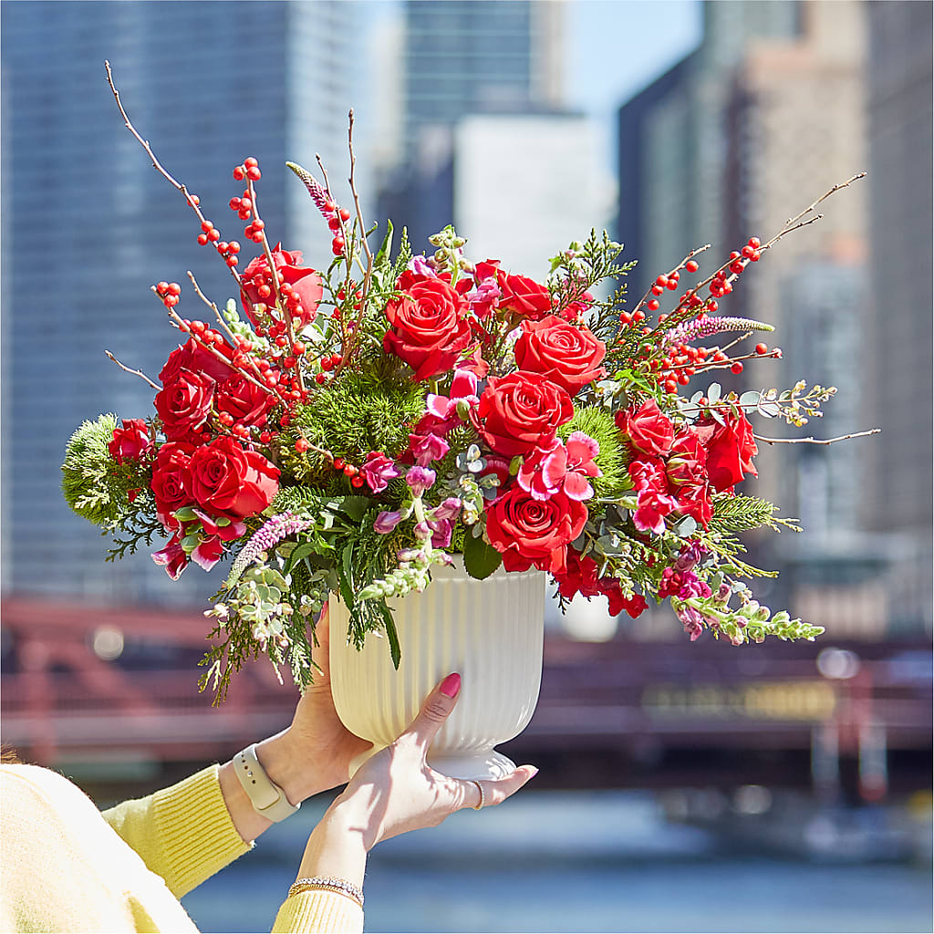 Big Red Bow Bouquet –  Elise Flowers, Tamarac FL