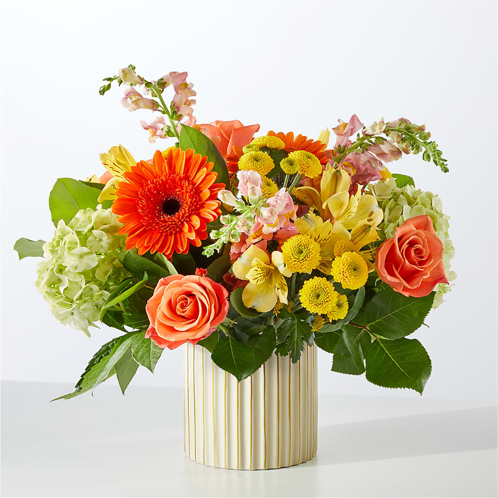Autumn Sunshine Bouquet with Ivory Vase –  Elise Flowers, Tamarac FL