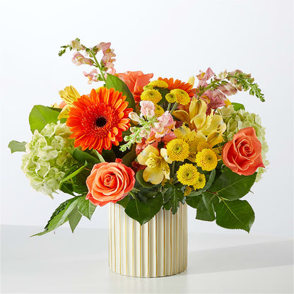 Autumn Sunshine Bouquet with Ivory Vase –  Elise Flowers, Tamarac FL
